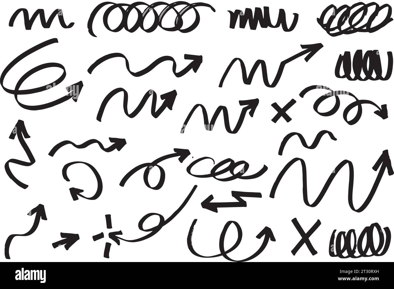 Marker pen marks of various shapes. Arrow shapes with loose strokes