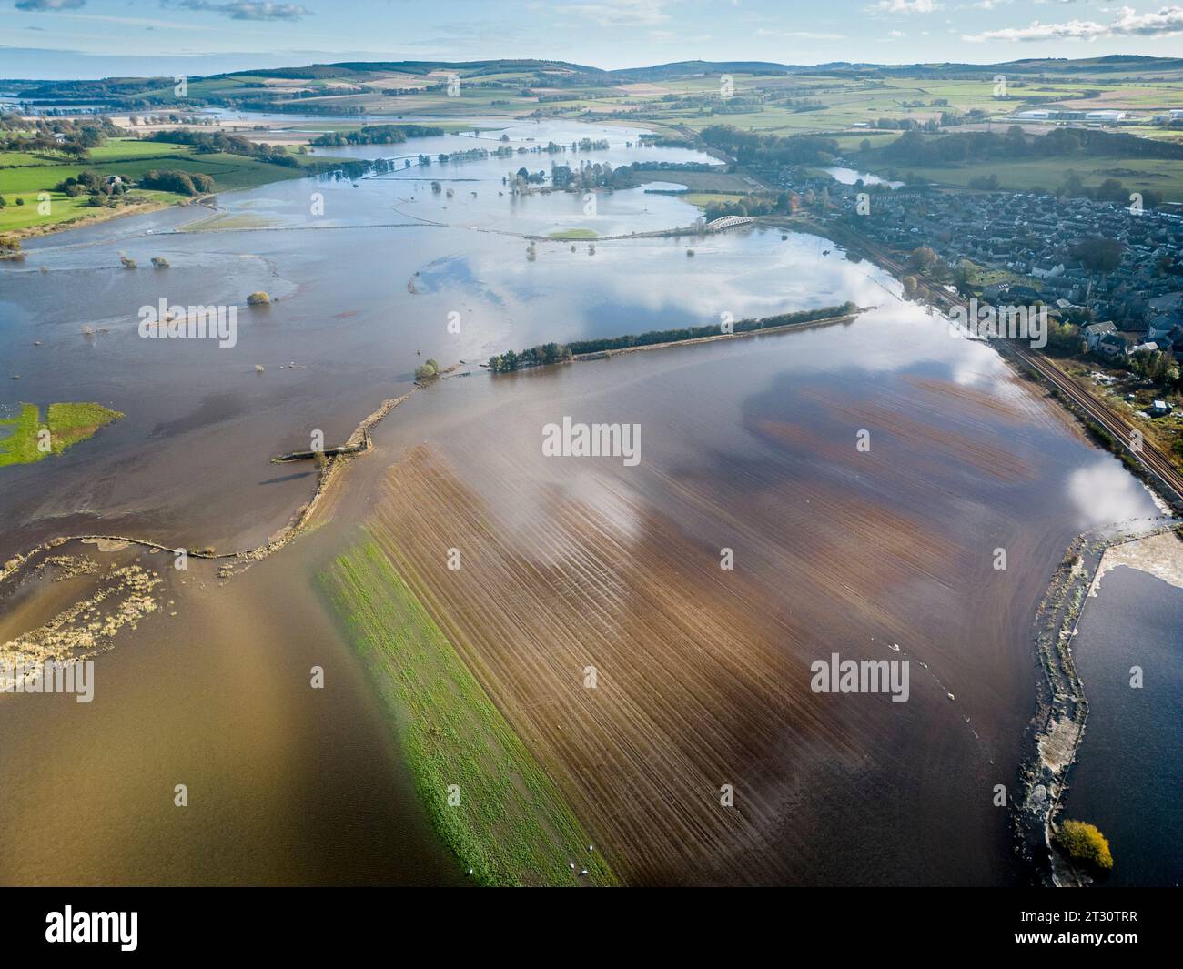 River Don bursts its banks at Kintore Aberdeenshire, Scotland. Storm Babet Stock Photo