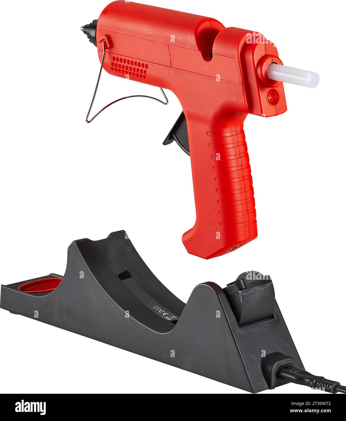 working with red hot glue gun Stock Photo