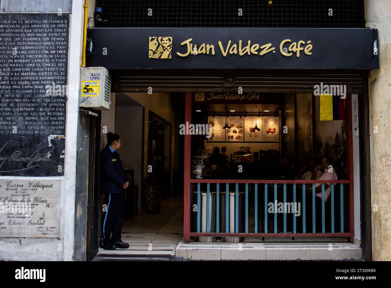 Bogota, Colombia - October 2023. Facade of Juan Valdez coffee shop. Colombian coffee concept. Stock Photo
