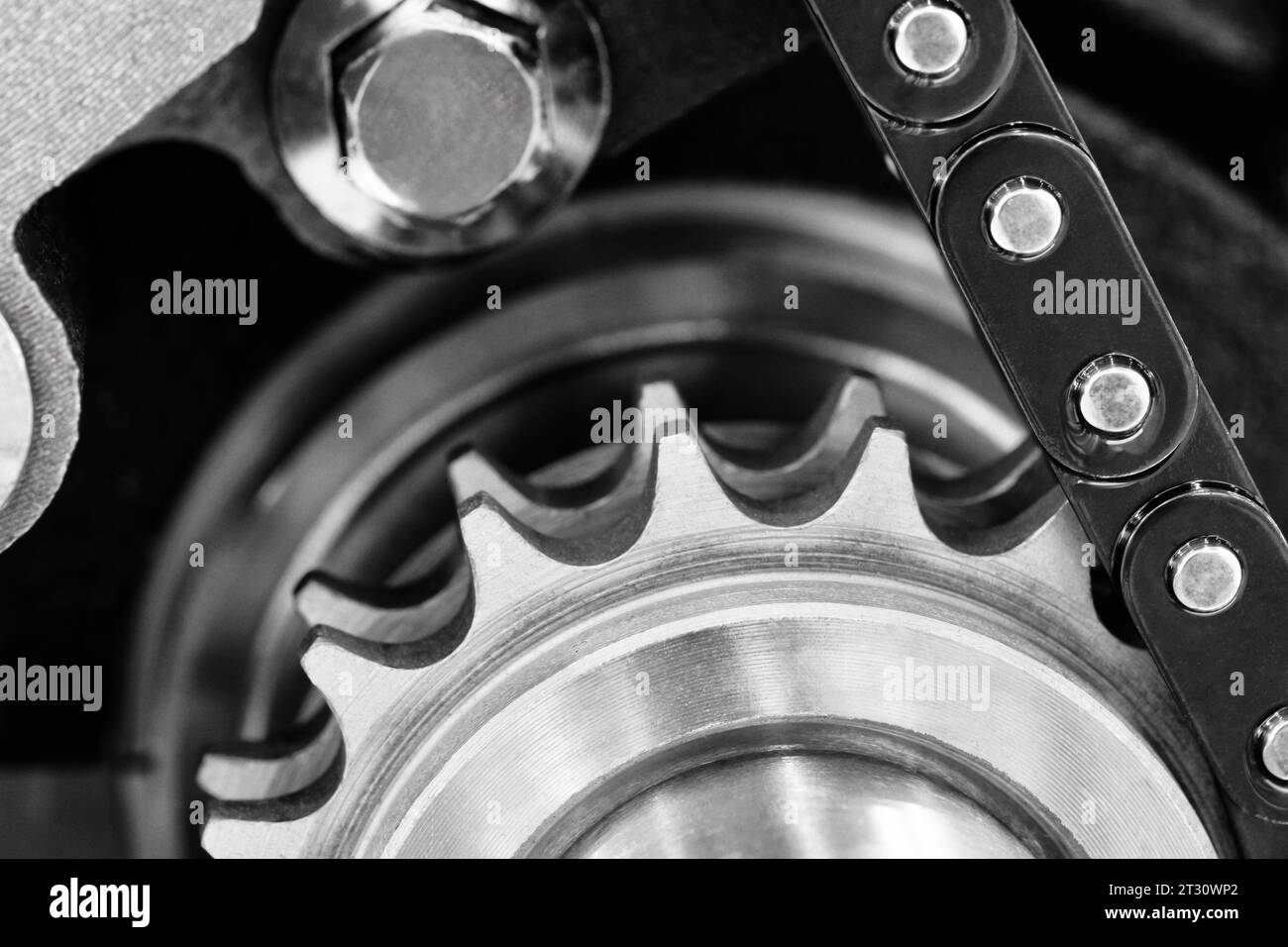 new car timing chain on a disassembled engine in a car Timing