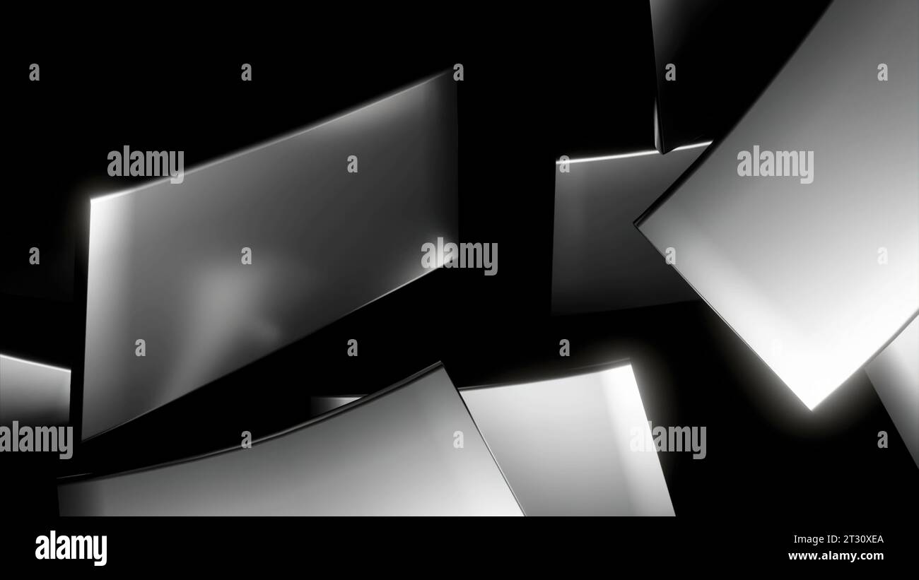 Spinning silver tiles on a black background. Design. Monochrome pattern ...