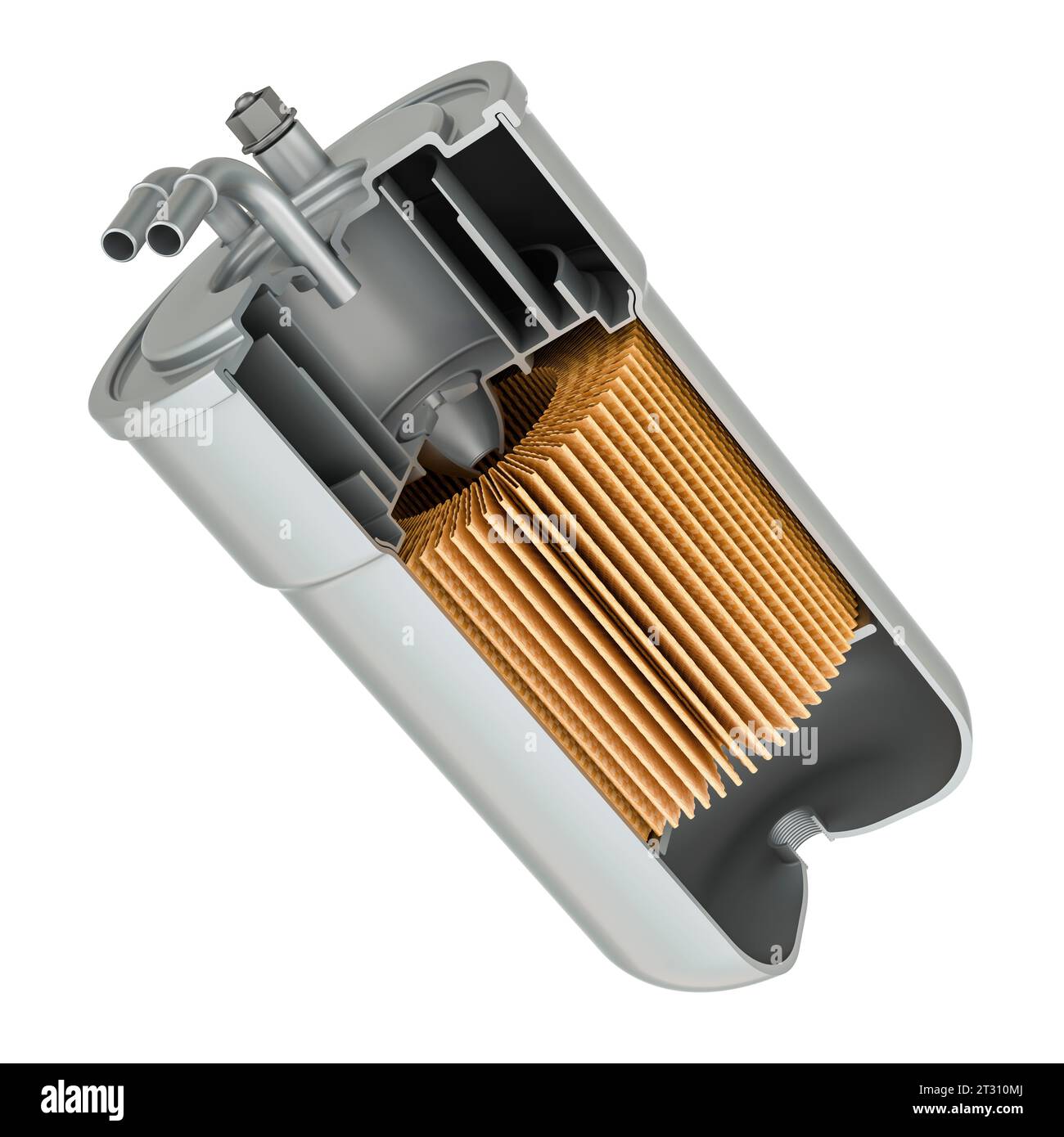 Fuel Filter cutaway. Cross section of fuel filet, 3D rendering isolated