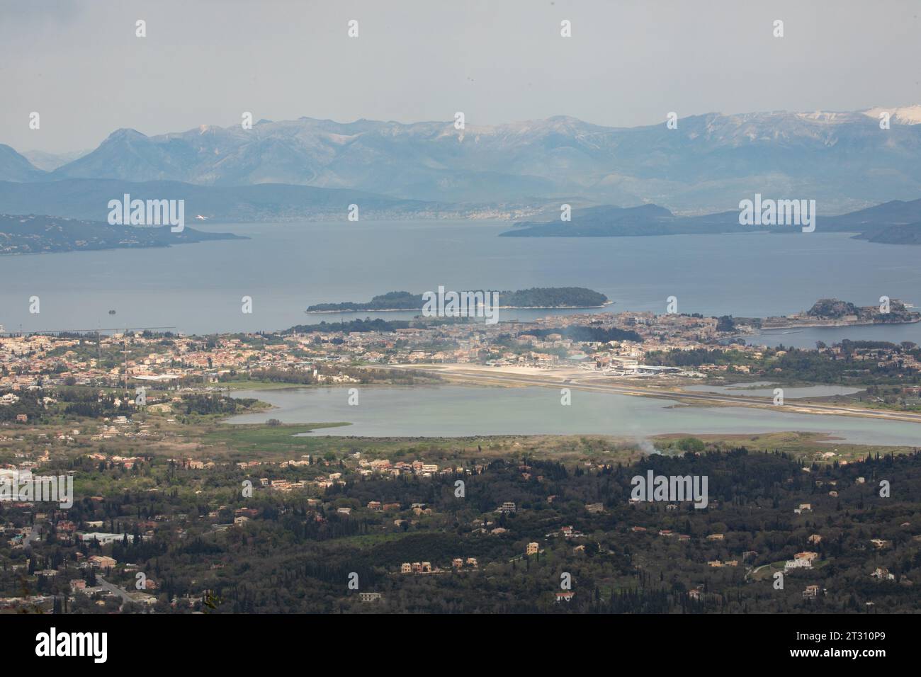 View over Kerkyra, otherwise known as Corfu City, toward the Greek mainland. Stock Photo