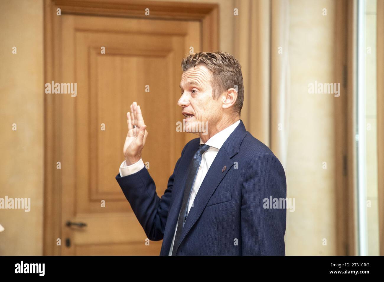 Brussels, Belgium. 22nd Oct, 2023. Newly appointed Minister of Justice Paul Van Tigchelt pictured during the oath ceremony of the new Minister for Justice at the Royal Palace in Brussels on Sunday 22 October 2023. BELGA PHOTO NICOLAS MAETERLINCK Credit: Belga News Agency/Alamy Live News Stock Photo
