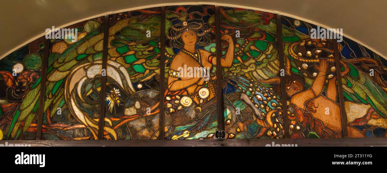 Interior with art nouveau stained glass decoration, Jama Michalika cafe and restaurant, Krakow, Poland Stock Photo