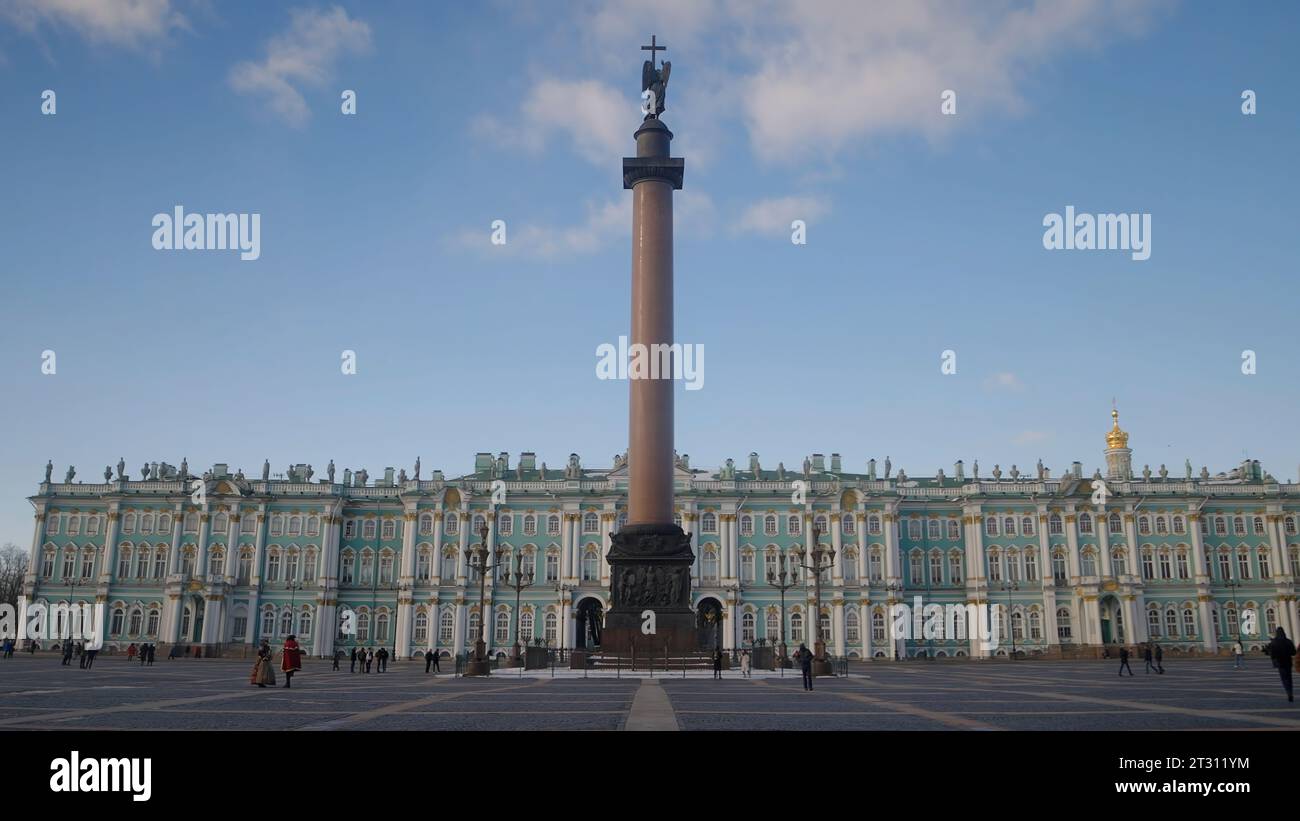 Low angle view of Palace Square and the Aleksandr column, the Winter ...