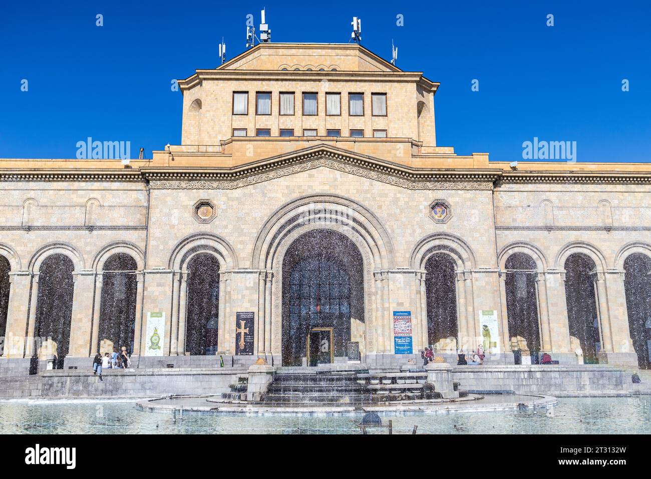 Yerevan, Armenia - September 14, 2023: fountain and History Museum of Armenia and National Gallery of Armenia on Republic Square in central Kentron di Stock Photo