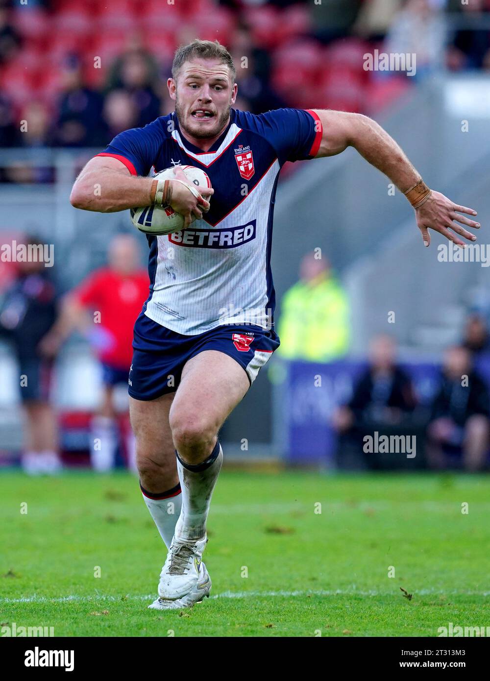 England's Tom Burgess during the International Test Series match at the Totally Wicked Stadium, St. Helens. Picture date: Sunday October 22, 2023. Stock Photo