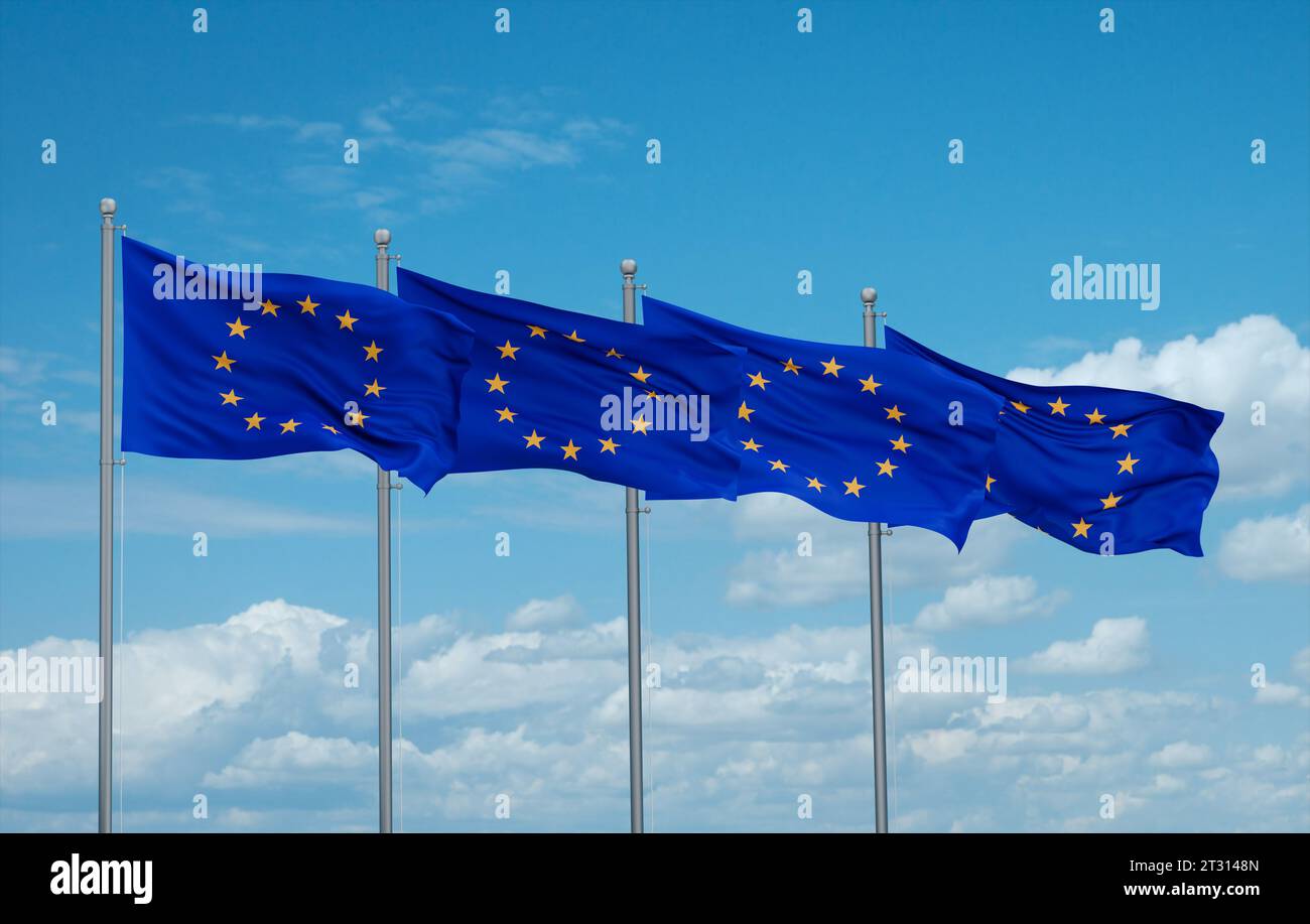 Row european flags waving on hi-res stock photography and images - Alamy