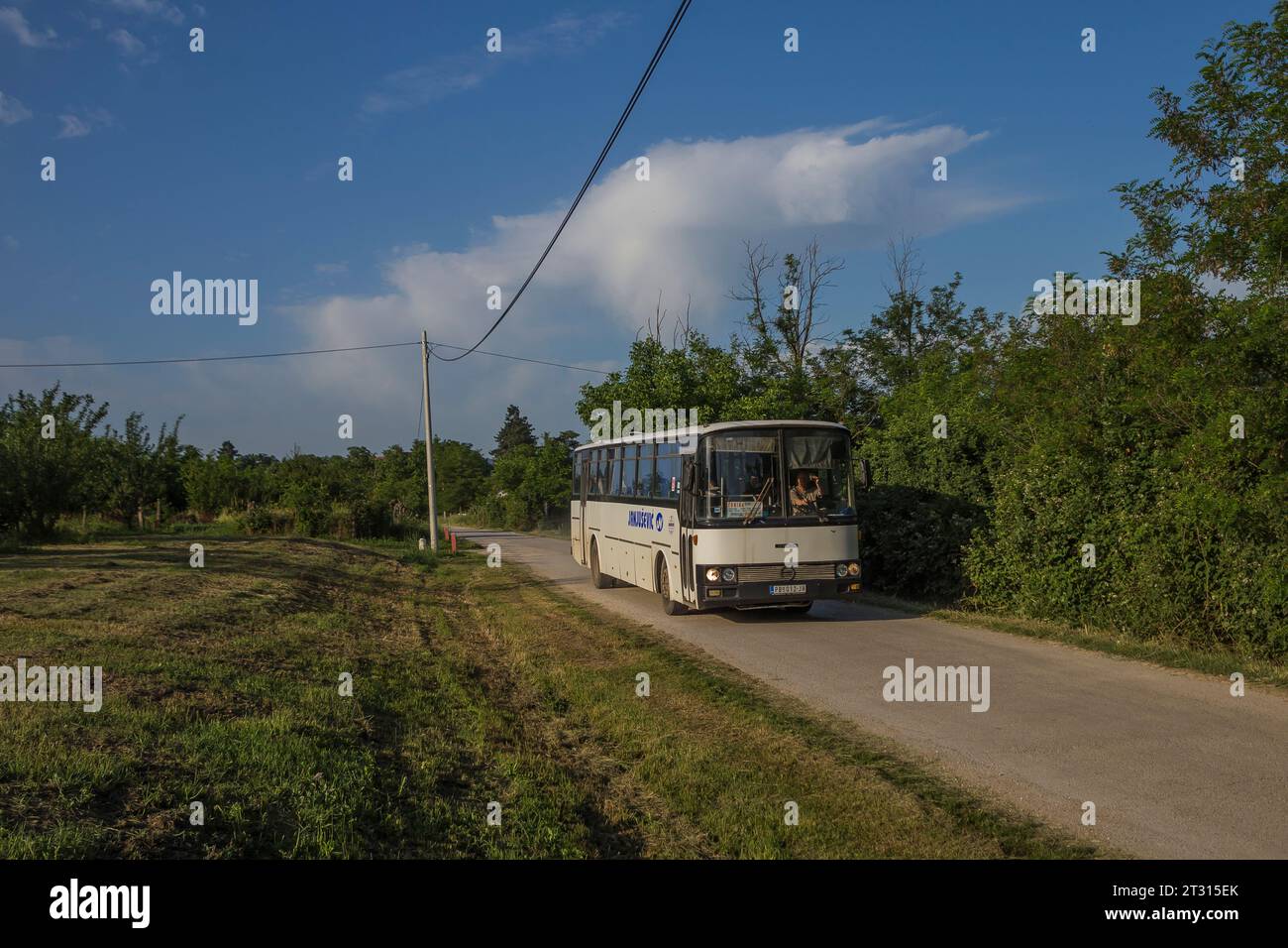 6.06.2022. Serbia, near Topola, bus station. Sanos S415 from Topola on local route. Stock Photo
