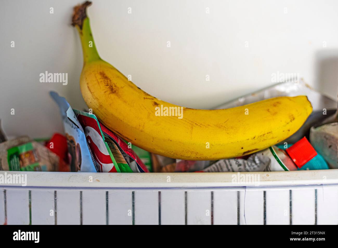 ripe yellow banana in the refrigerator on the shelf Stock Photo Alamy