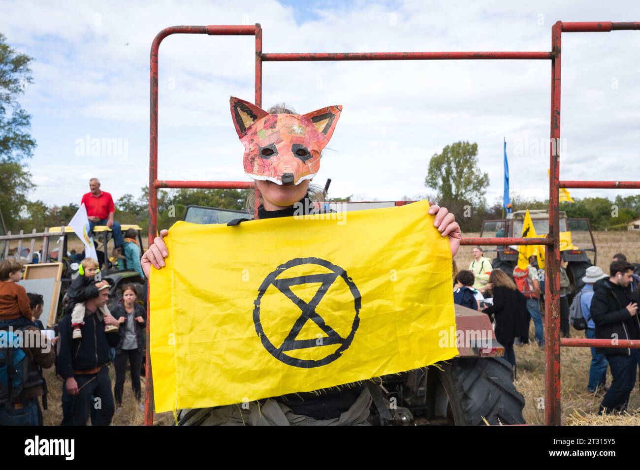 Mobilisation Mask Saix, France. 22nd Oct, 2023. An XR activist, Extinction Rebellion ...