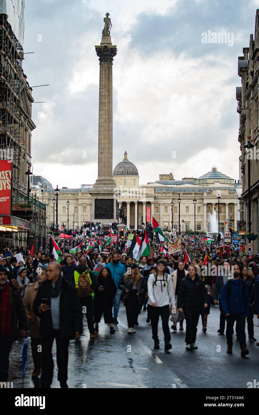 London, United Kingdom - October 21st 2023:  Pro-Palestine march organised by Friends of Al-Aqsa in Central London in solidarity with Palestinians. Stock Photo