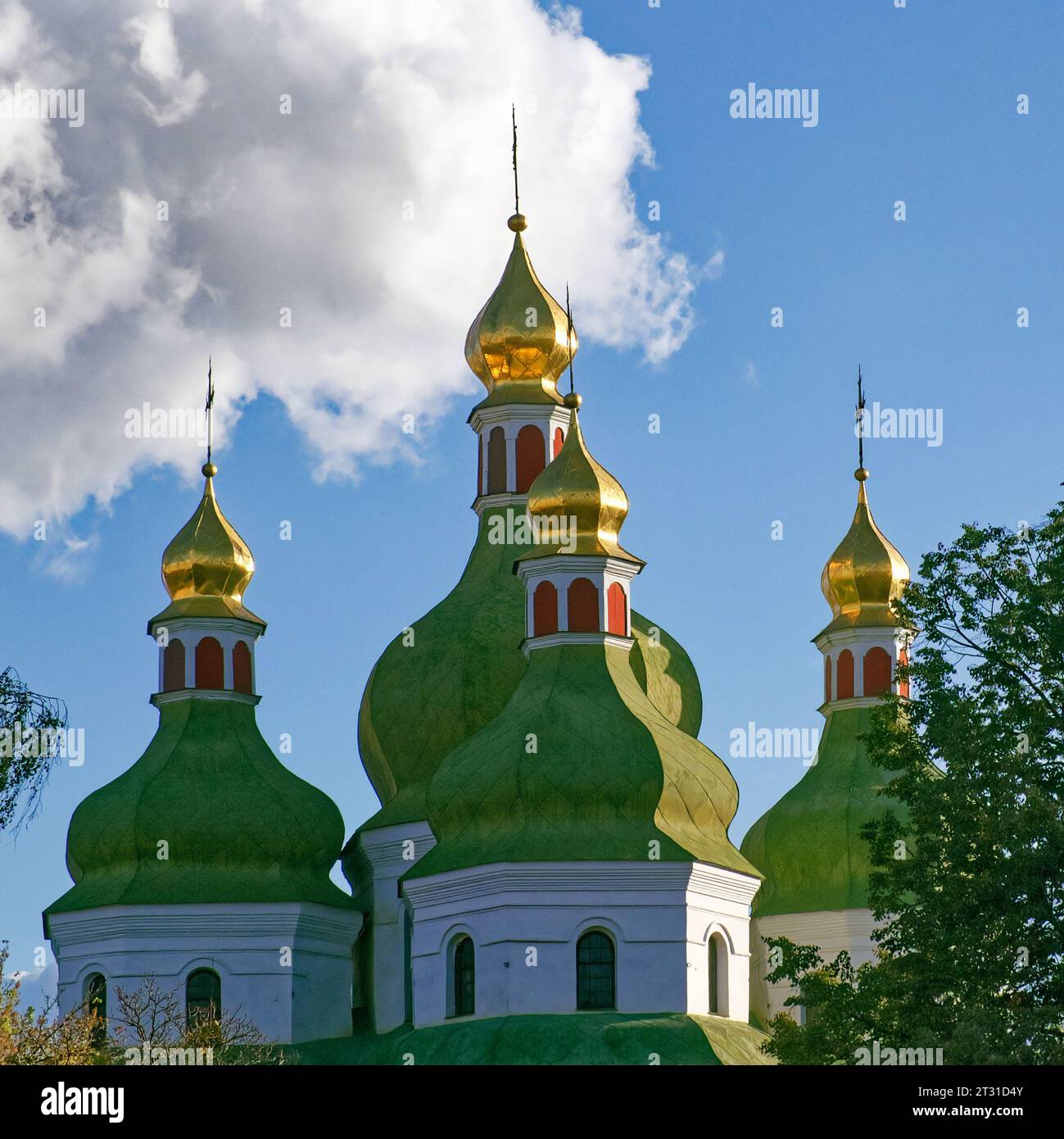 Domes of an Orthodox church against the sky. Orthodox baroque
