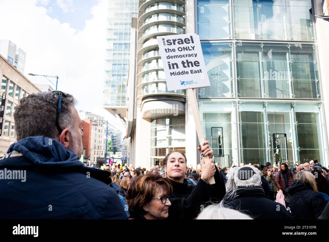 Manchester, UK. 22nd October 2023.  North West Friends Of Israel protest peacefully in Manchester against the conflict in Israel and The Gaza Strip . Credit:  Gary Mather/Alamy Live News Stock Photo