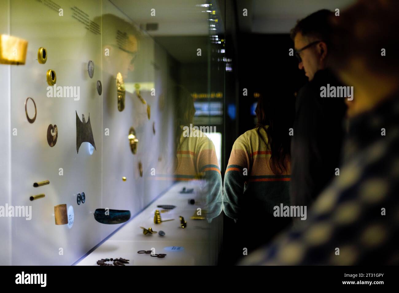 Bogota, Colombia - January 3, 2023: Tourists tour the showcases of the Gold Museum Stock Photo