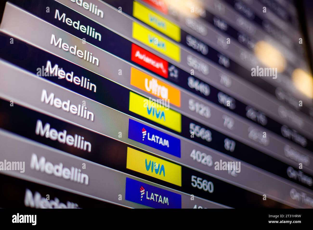 Bogota, Colombia - January 8, 2023: Macro closeup of arrivals and ...