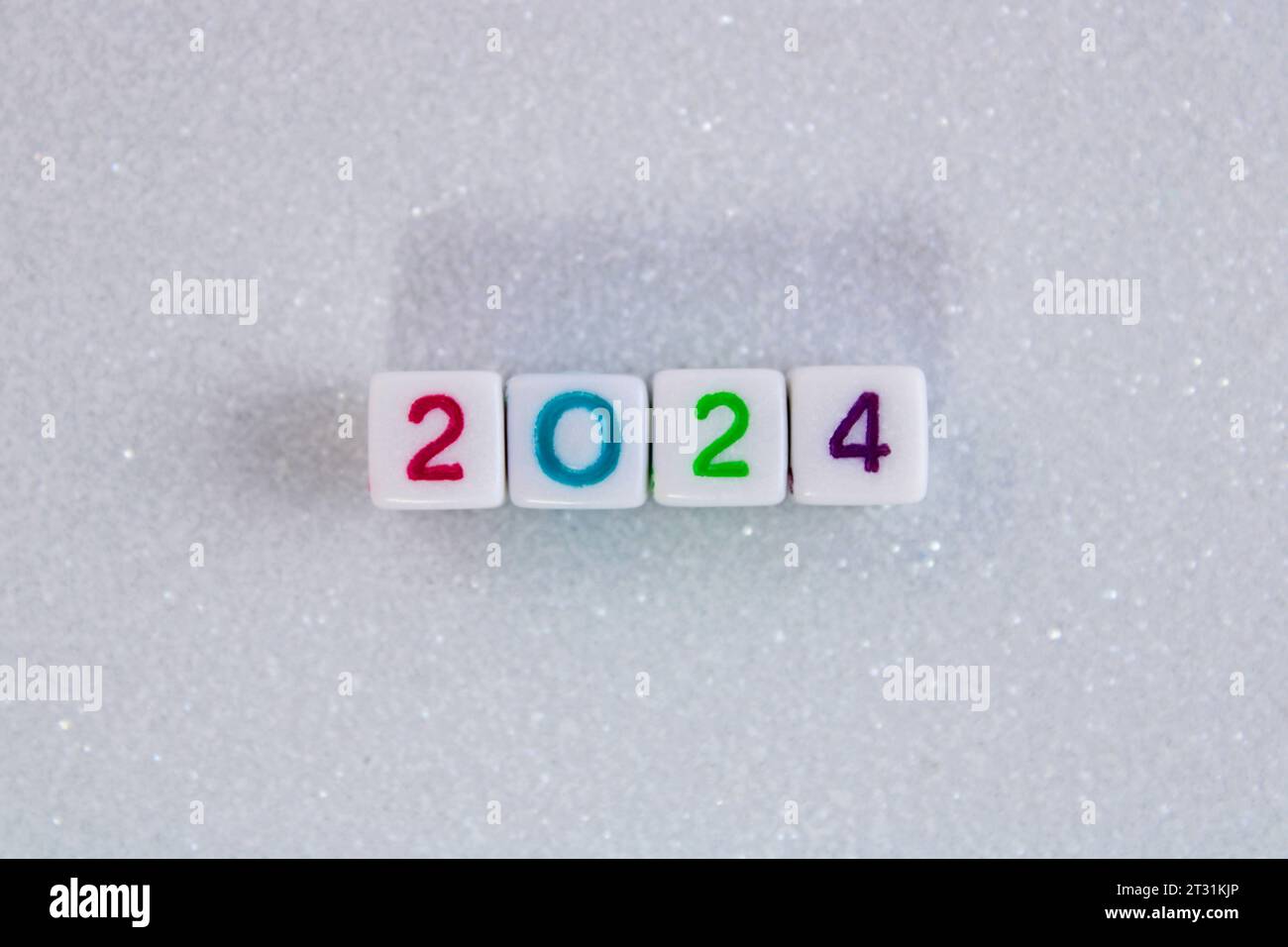 Year 2024, cubes with numbers on bright white background Stock Photo