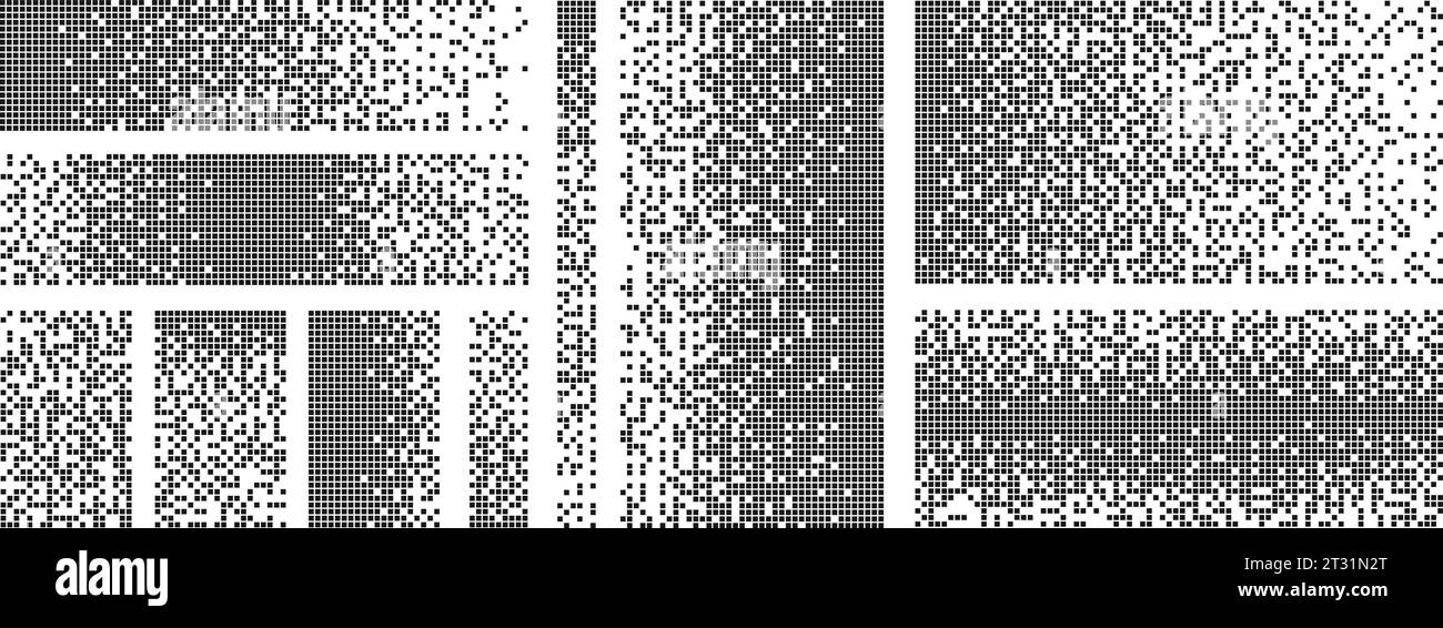 Dispersed elements. Pixelated squares, destruction on fragments. Flat black dispersion element, pixel disintegration backgrounds racy vector Stock Vector