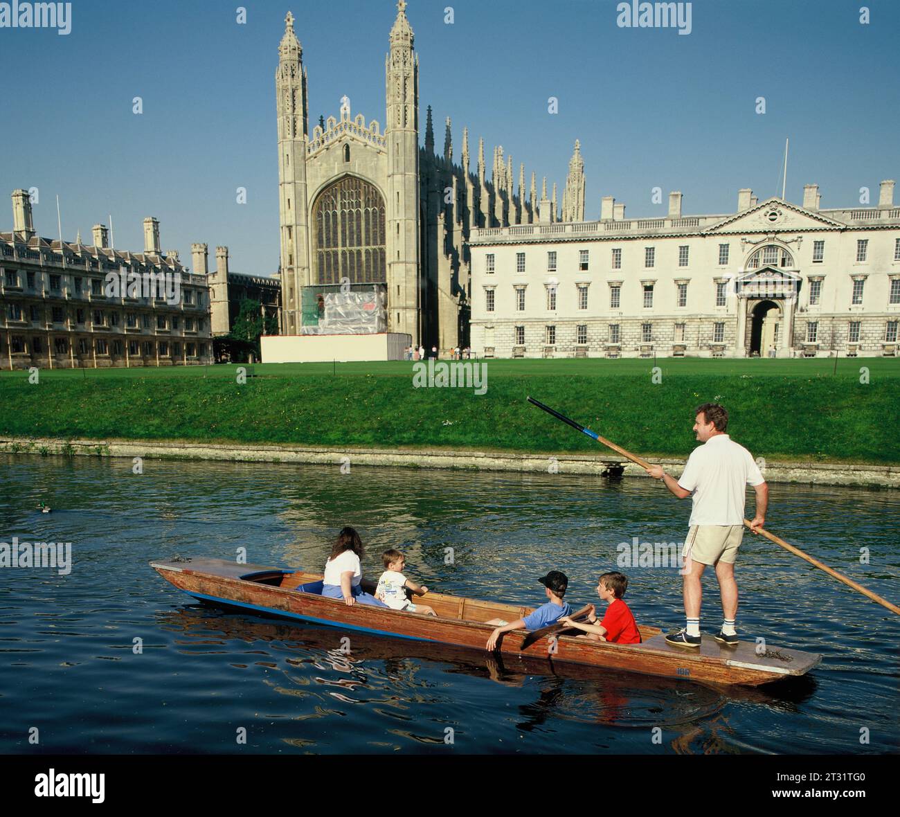 England. Cambridge. The Backs. Punting on the river by King's College. Stock Photo