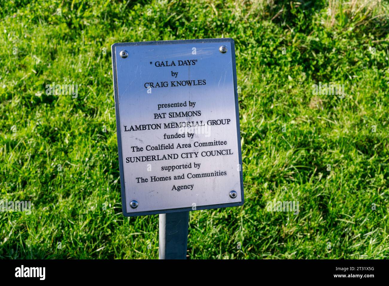 Sign next tp Gala Days by Craig Knowles art in Elba Park, Houghton le Spring, Sunderland, UK