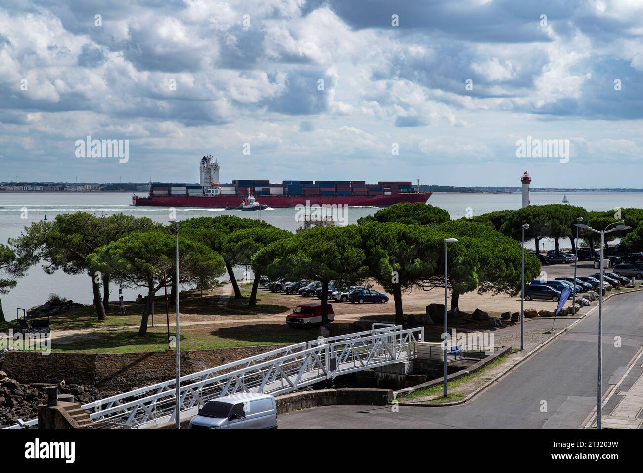 A container ship in the port of SaintNazaire in Brittany, France Stock