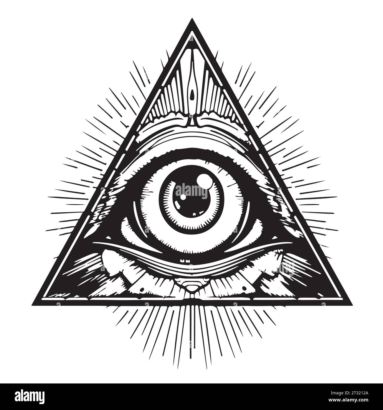 Hand drawn vector illustration - All seeing eye pyramid symbol. Freemason and spiritual. Stock Vector