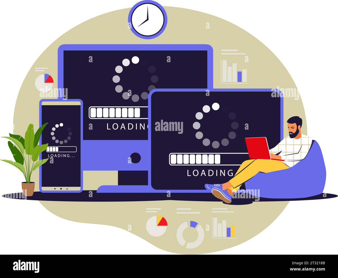 Update concept. Programmer upgrading operation system of computer. Vector illustration. Flat Stock Vector
