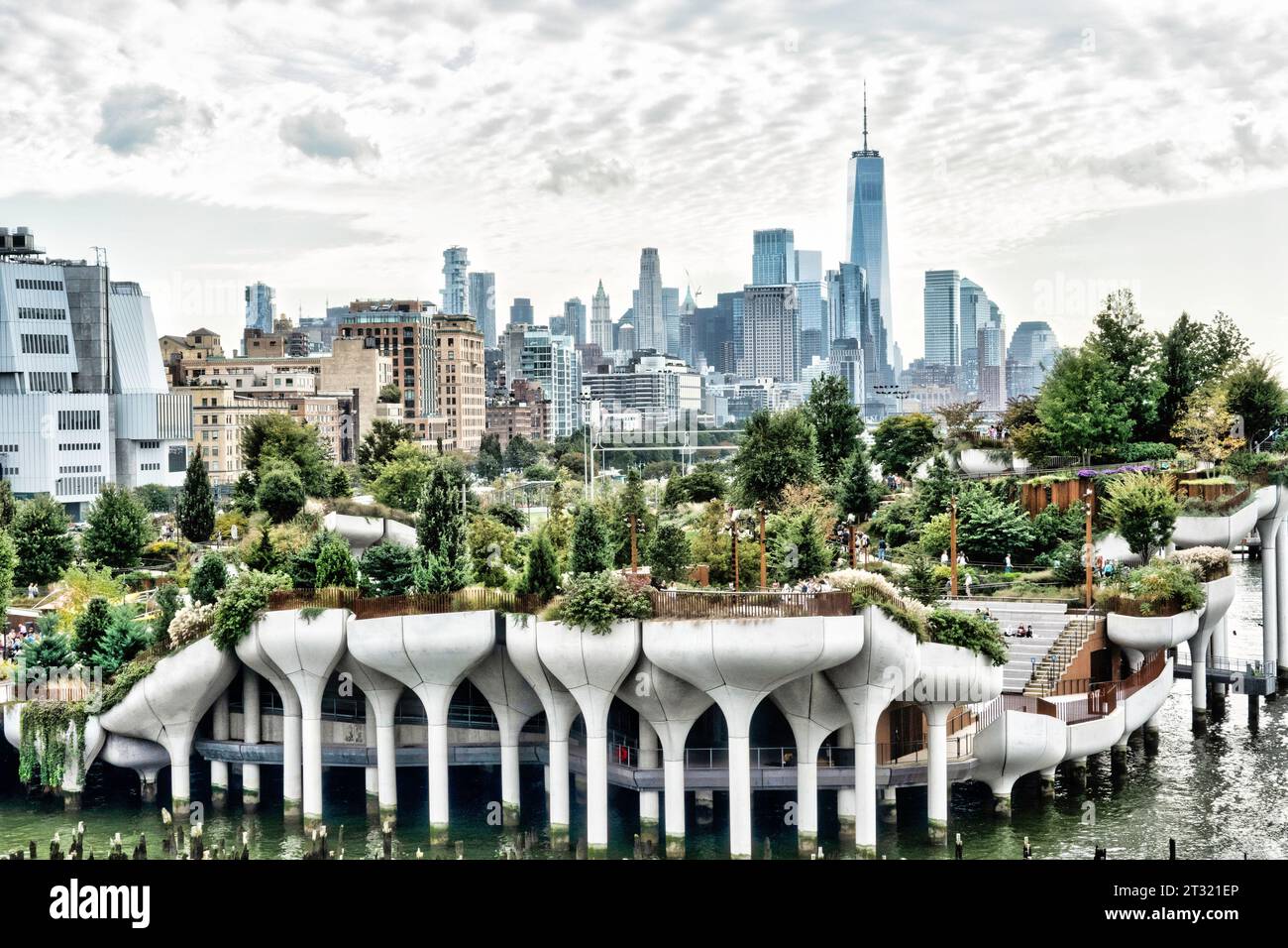 Little island is a unique urban oasis located in the Hudson River Park area, 2023, New York City 