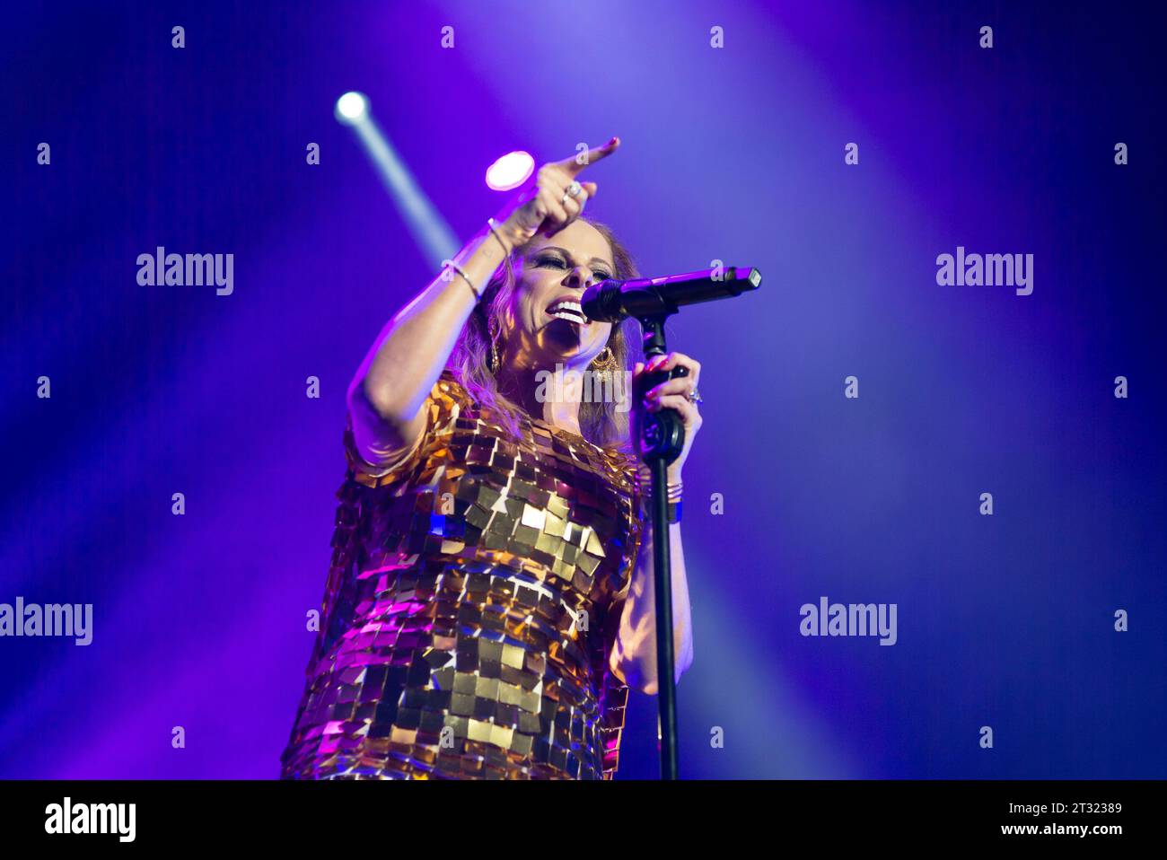 The singer Pastora Soler performs during the Libra tour concert at the Wizcenter in Madrid, October 22, 2023, Spain Stock Photo