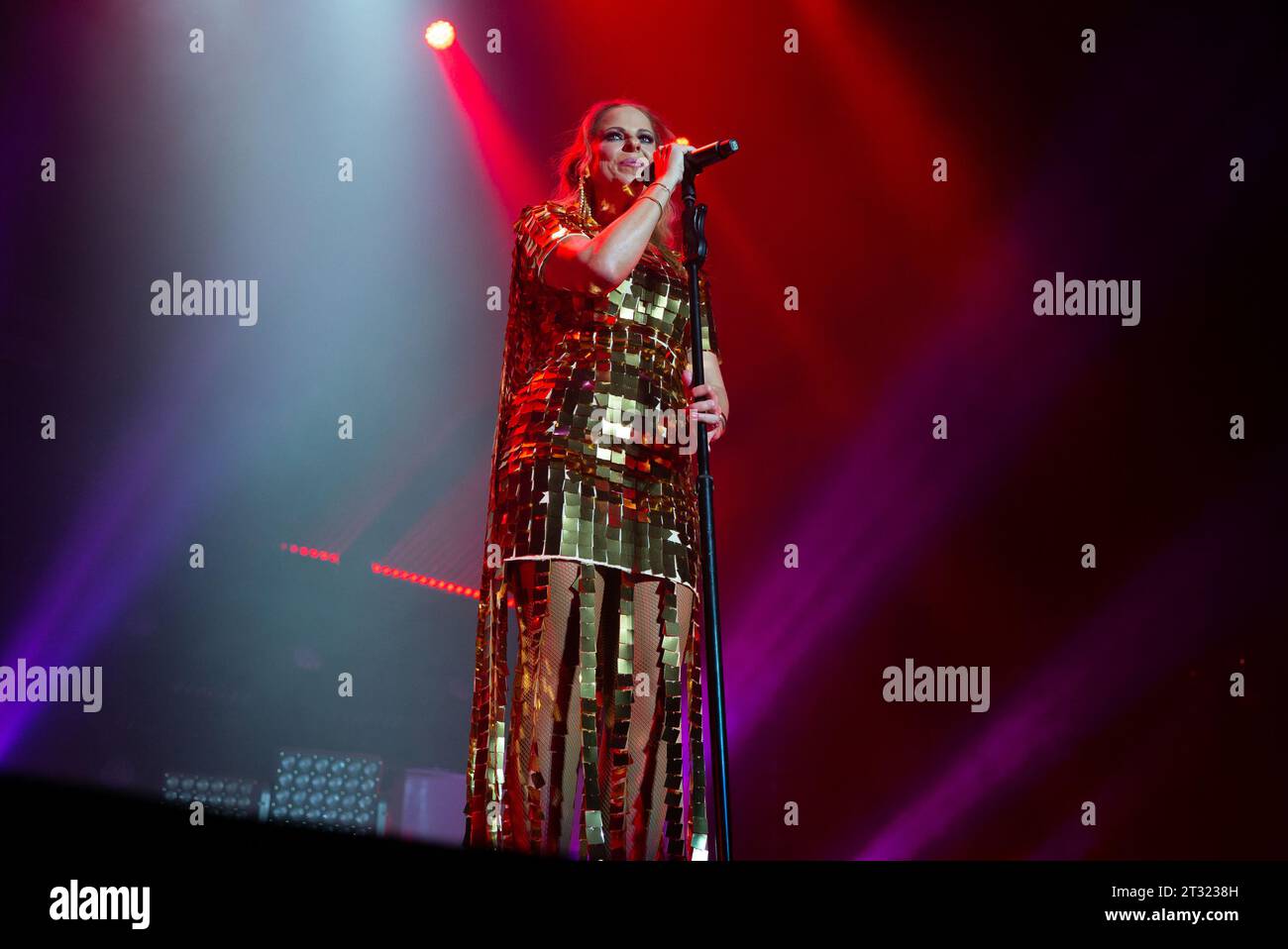 The singer Pastora Soler performs during the Libra tour concert at the Wizcenter in Madrid, October 22, 2023, Spain Stock Photo