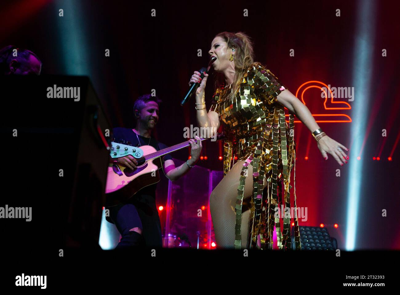 The singer Pastora Soler performs during the Libra tour concert at the Wizcenter in Madrid, October 22, 2023, Spain Stock Photo