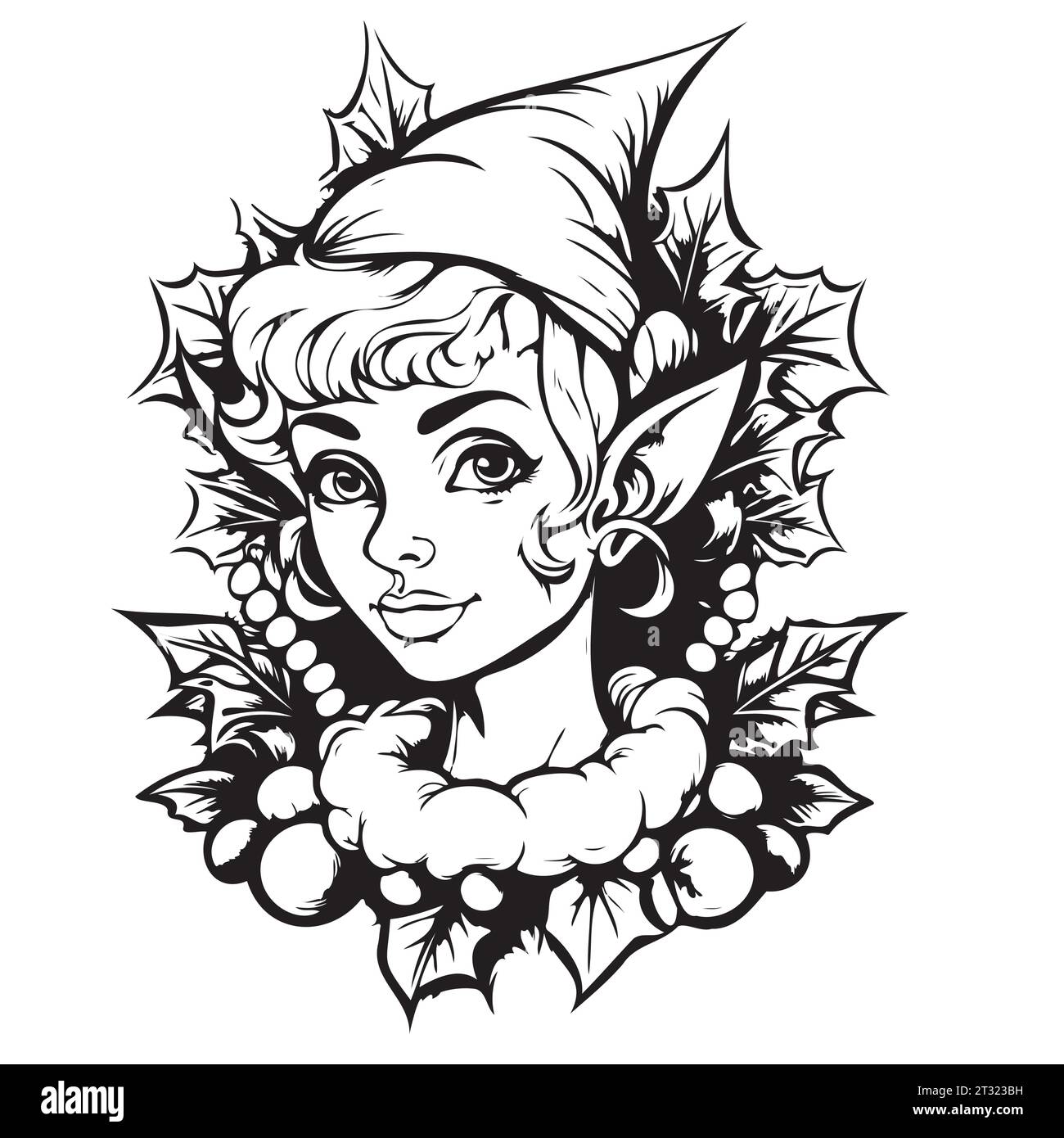 Christmas Elf sketch hand drawn Vector illustration Christmas and New