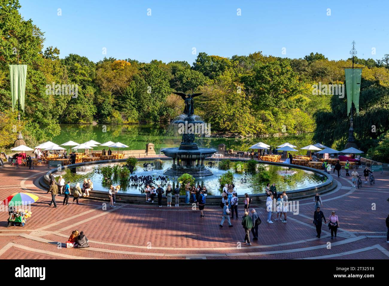 New York, NY - US - Oct 11, 2023 View of visitors around the historic Bethesda Fountain. Located in the center of the terrace. Central Park in Manhatt Stock Photo