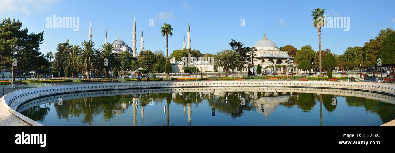 Panorama of Sultanahmet Square in Istanbul. The Blue Mosque Stock Photo ...