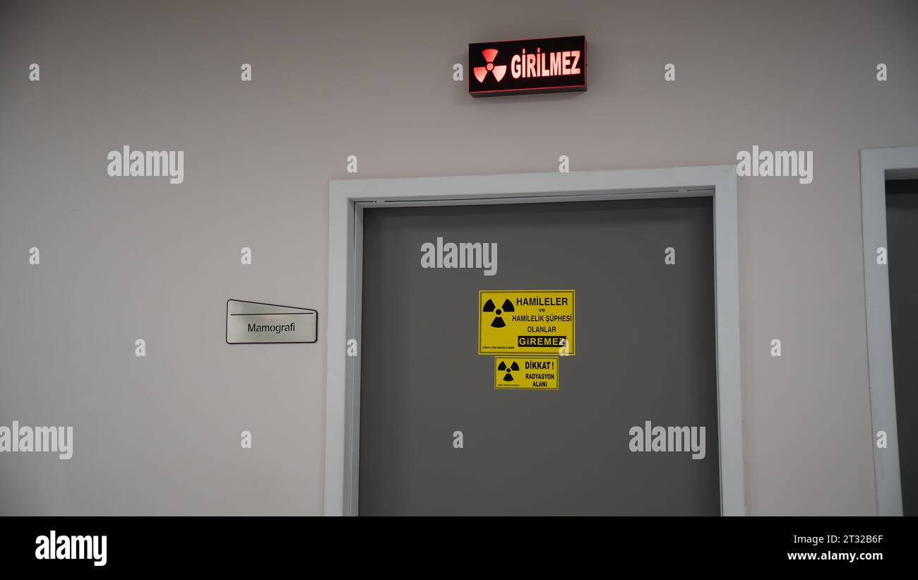 Hazard symbols in the radiology department in the hospital. mammography