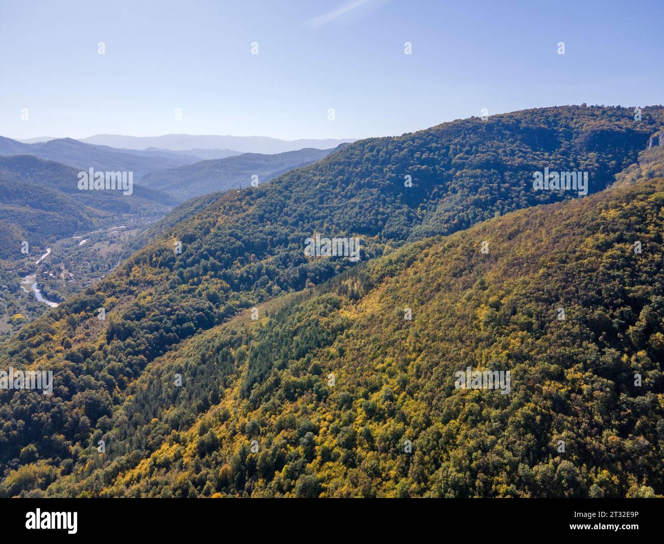 Aerial view of Balkan Mountains near Glozhene Monastery of Saint George ...