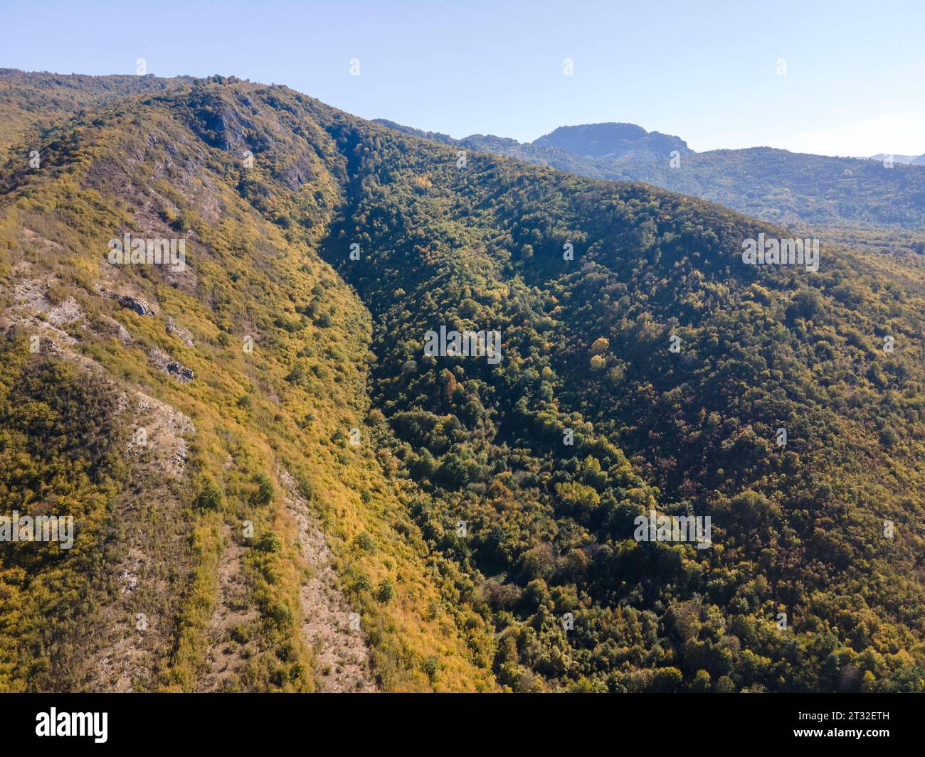 Aerial view of Balkan Mountains near Glozhene Monastery of Saint George ...