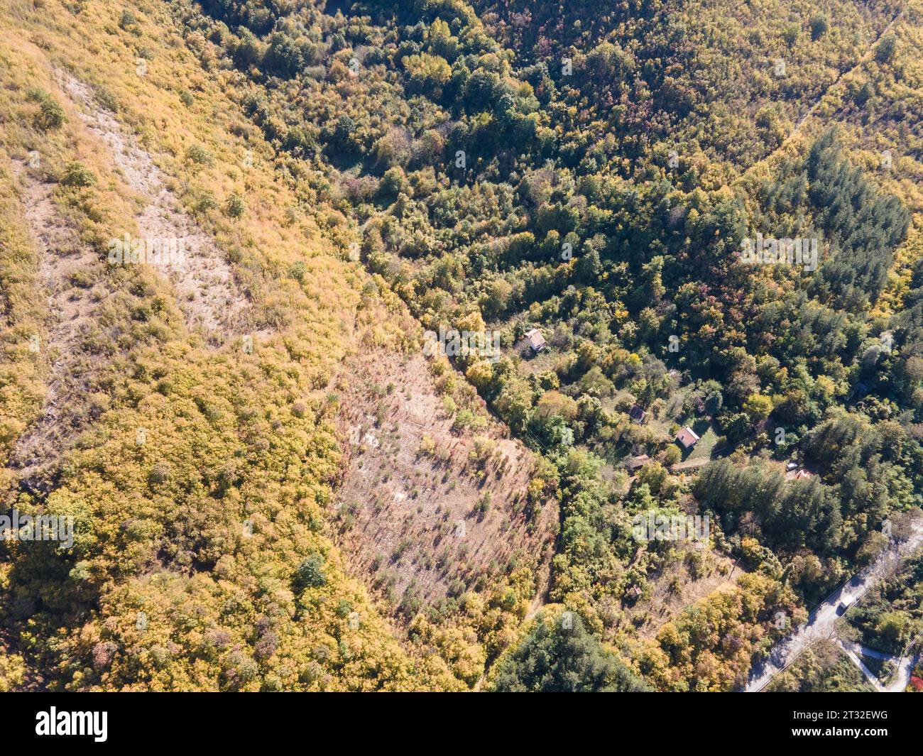 Aerial view of Balkan Mountains near Glozhene Monastery of Saint George ...