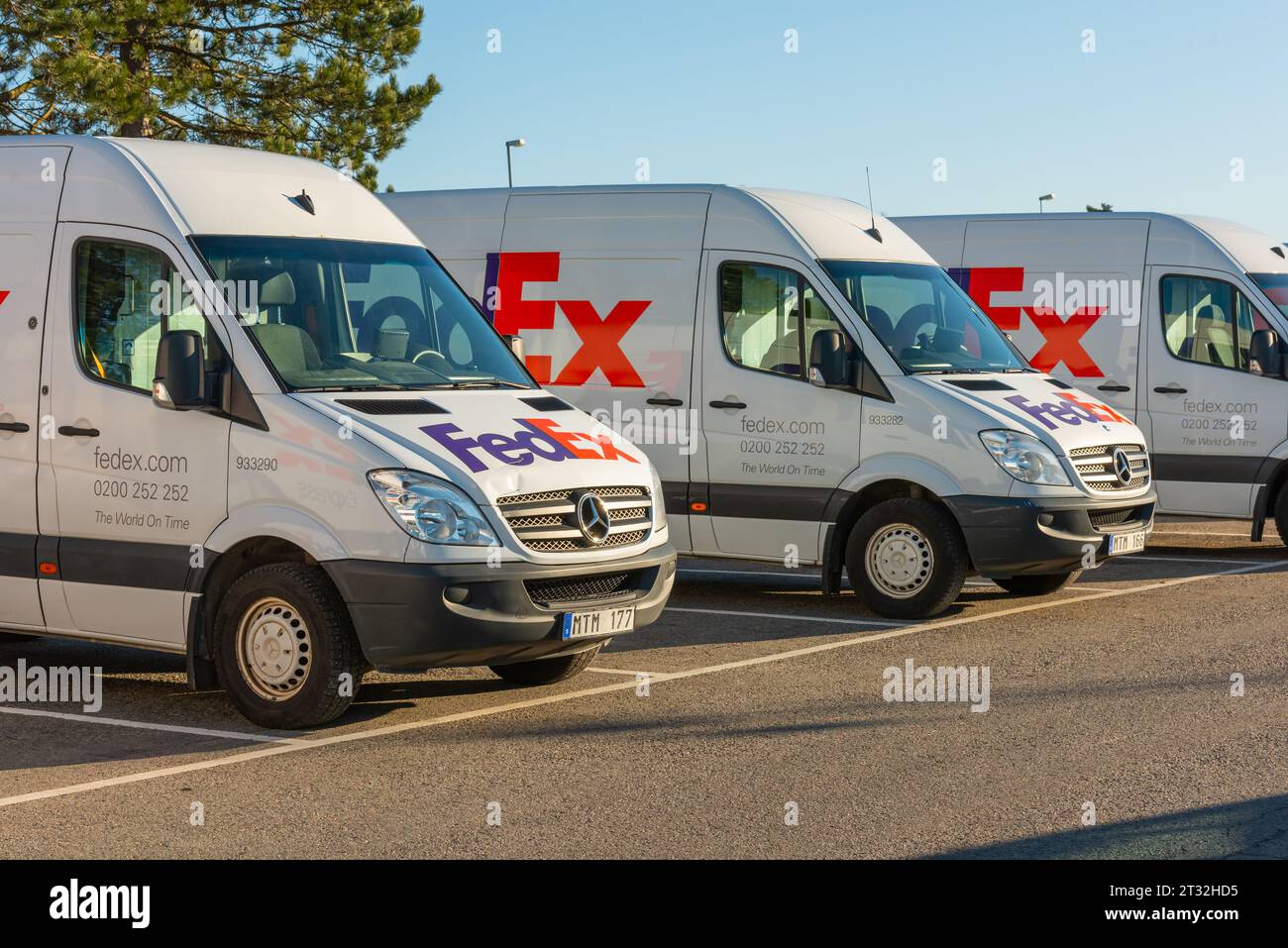 Landvetter, Sweden - March 06 2022: White FedEx delivery vans in a ...