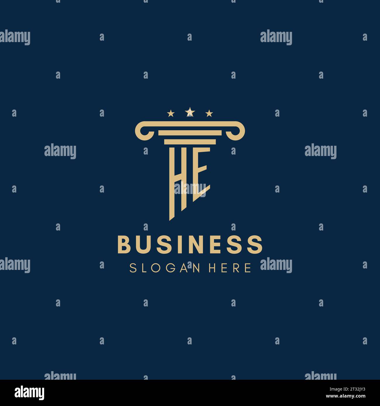 HE monogram initial logo with pillar and stars, legal firm design ...