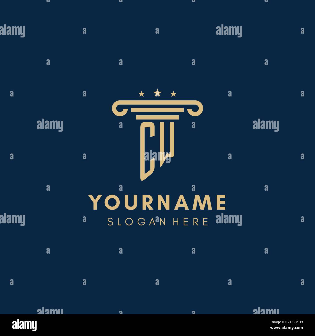 CW monogram initial logo with pillar and stars, legal firm design ...