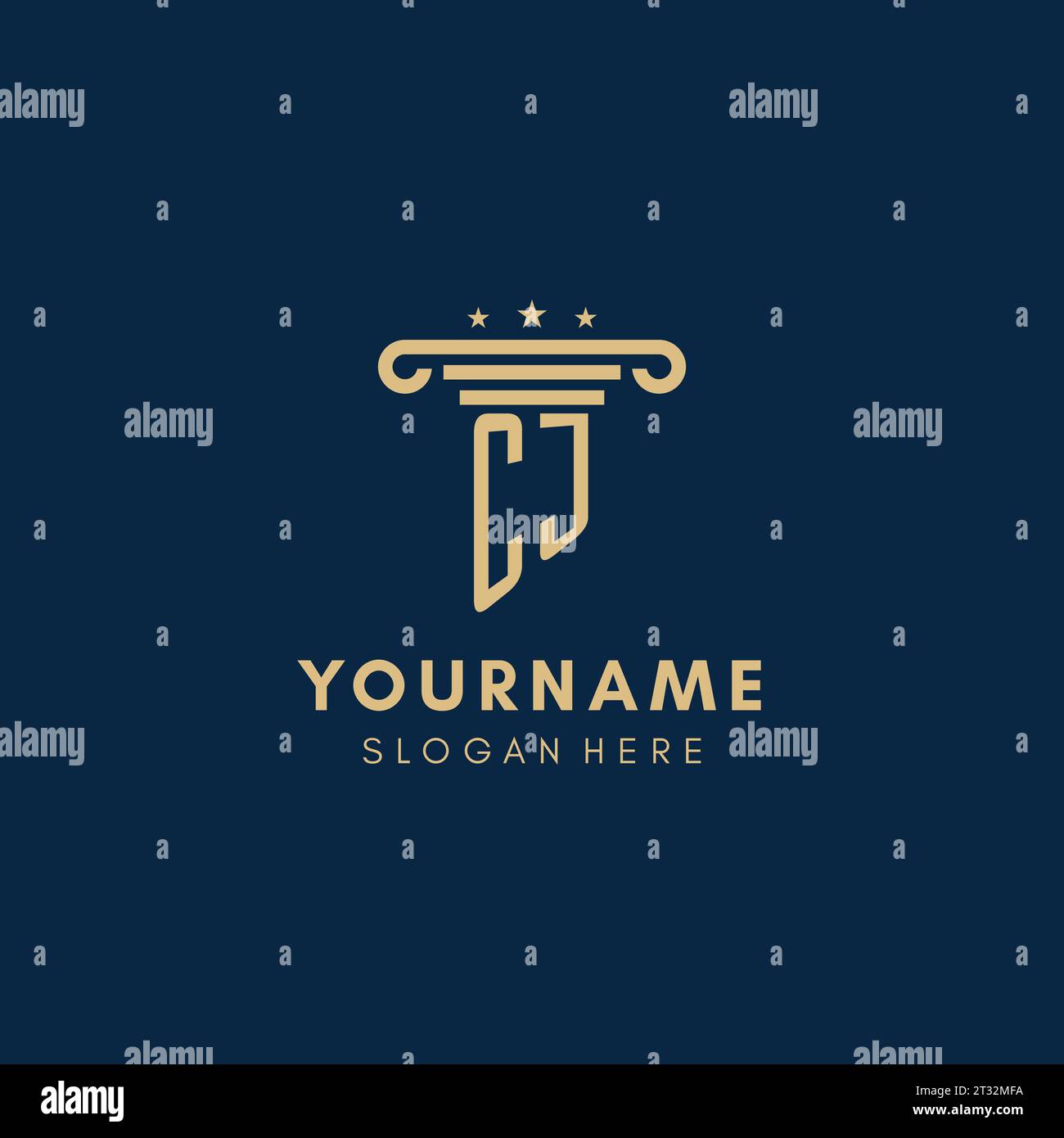 CJ monogram initial logo with pillar and stars, legal firm design ...