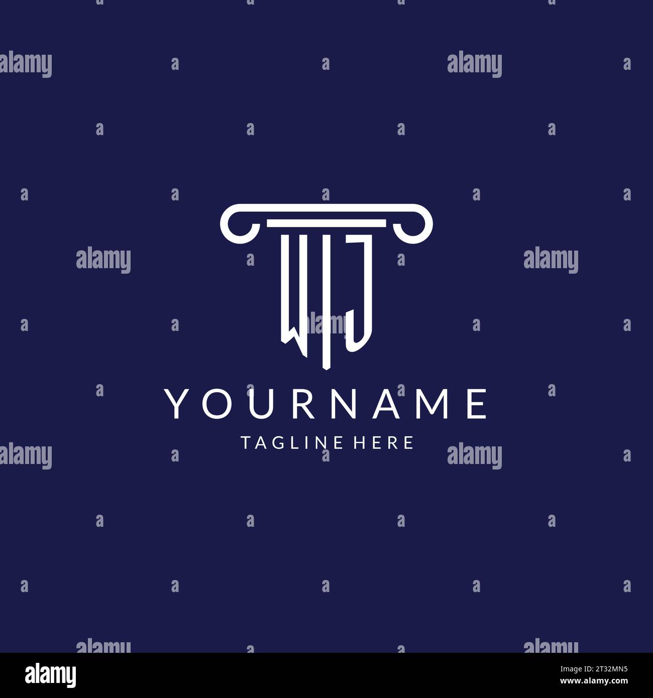 WJ logo monogram with pillar shape designs vector Stock Vector