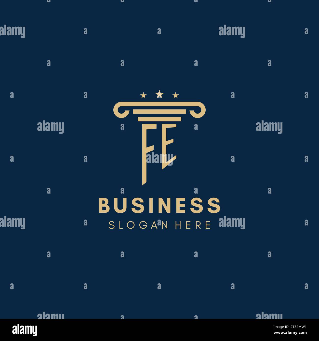 FE monogram initial logo with pillar and stars, legal firm design ...