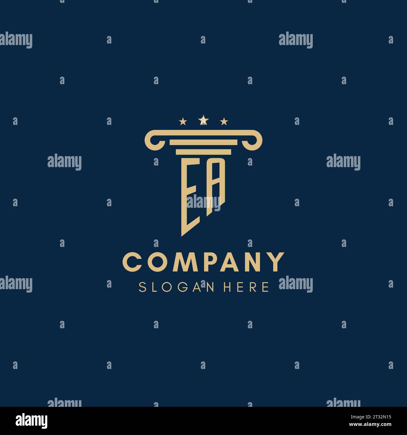EA monogram initial logo with pillar and stars, legal firm design inspiration Stock Vector
