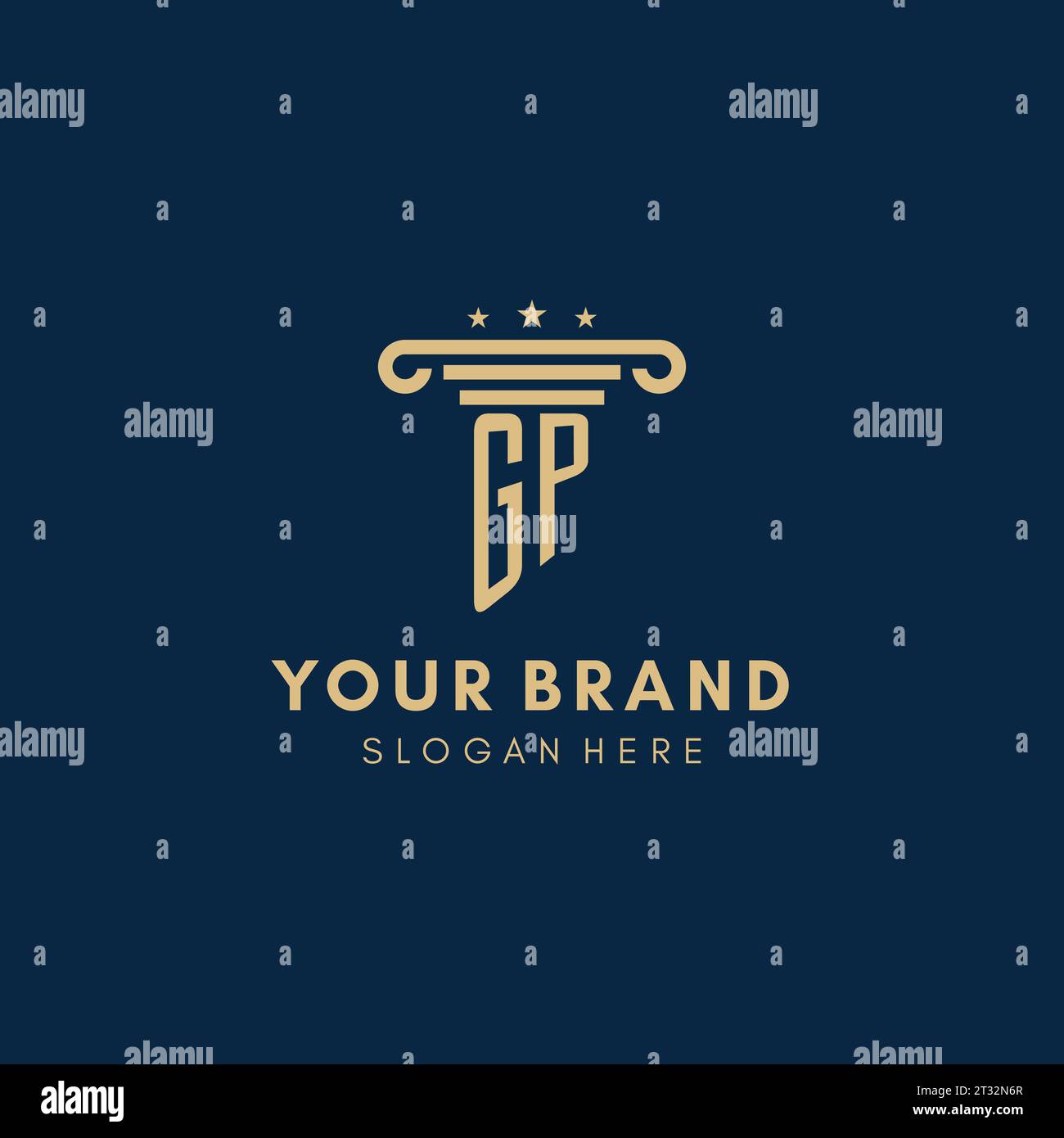 GP monogram initial logo with pillar and stars, legal firm design ...