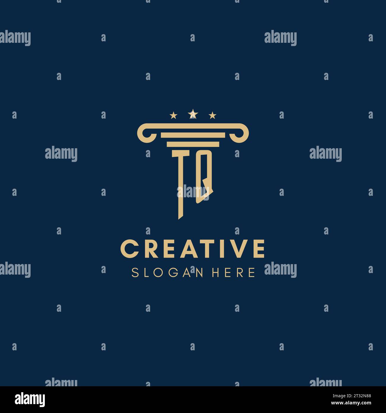 TQ monogram initial logo with pillar and stars, legal firm design ...