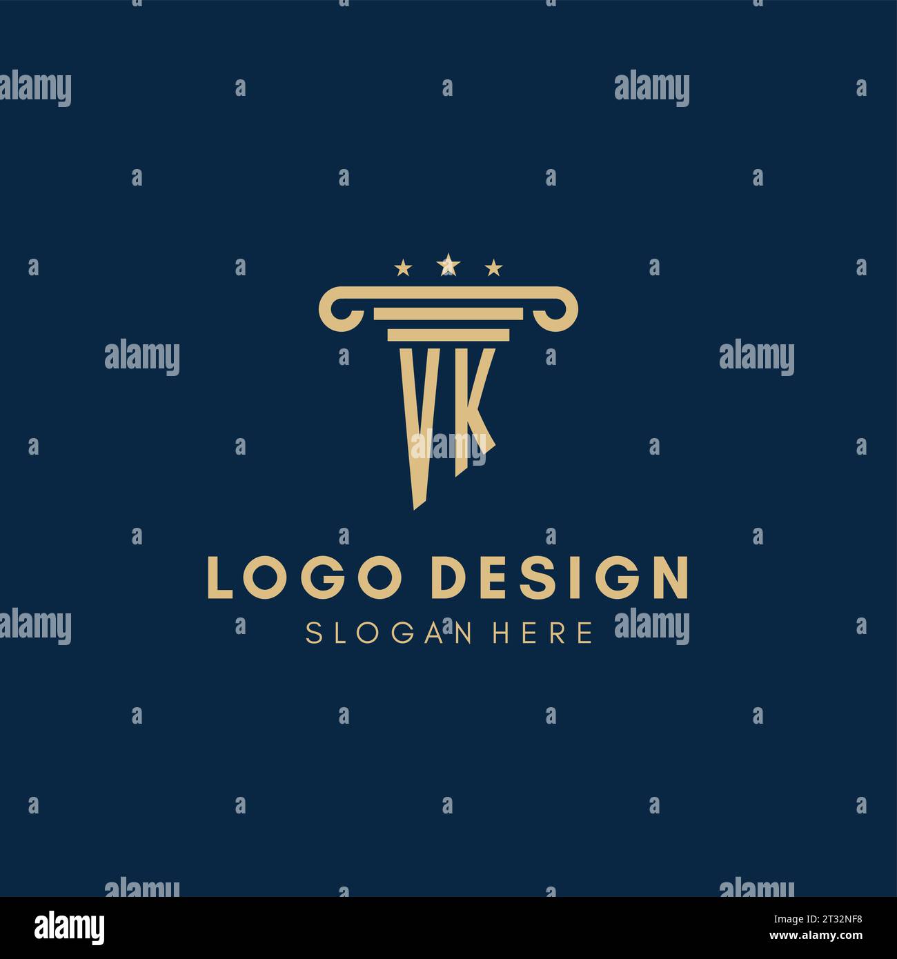 VK monogram initial logo with pillar and stars, legal firm design ...